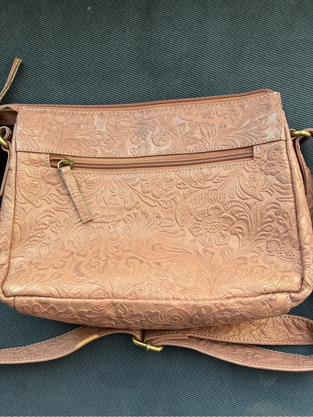 Embossed Metallic Rose Crossbody Bag with Floral Detail
